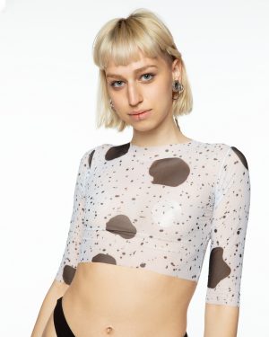 black-white printed tulle top